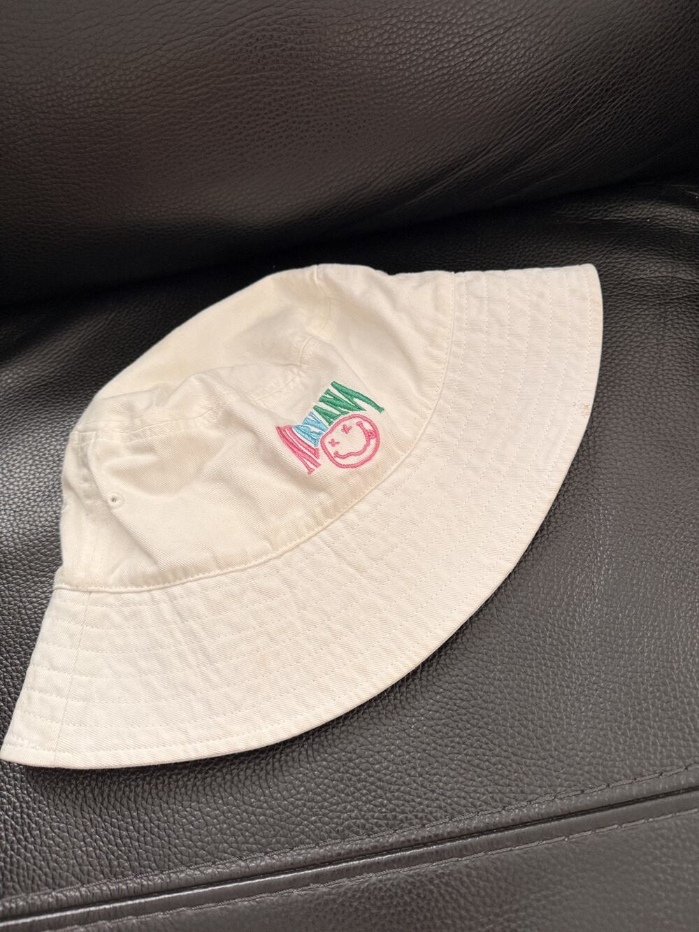 Nirvana White Bucket Hat Unisex Size M/L Embroidered